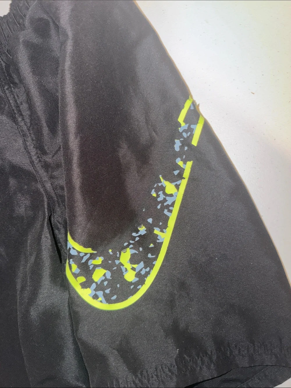 Nike Black Kids Athletic Shorts with Neon Lime Swoosh